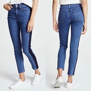 Rag & Bone High Rise Ankle Skinny Jeans with Indigo Stripe